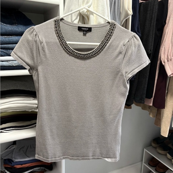 Premise Studio Knit Top with Jeweled Collar - Picture 1 of 4